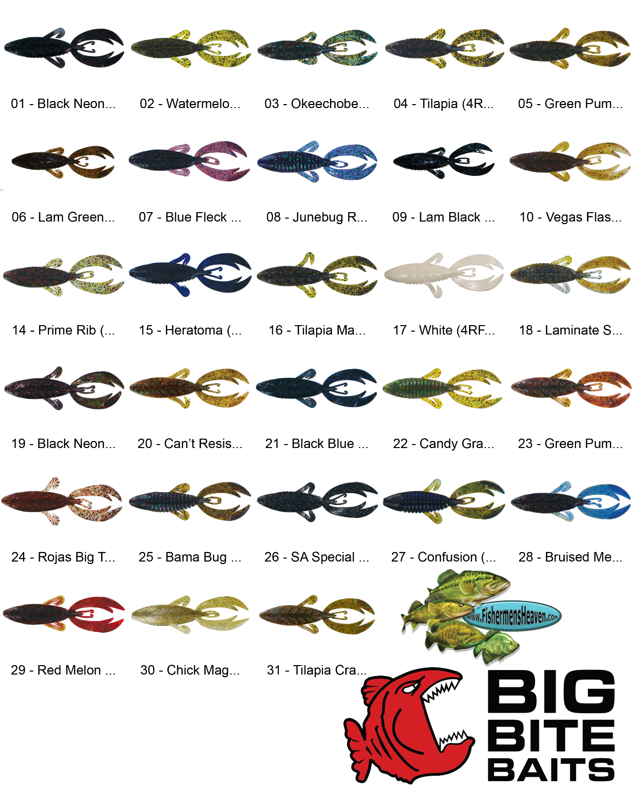 Big Bite Baits Rojas Fighting Frog (4RFF) Any 26 Colors 4 Inch Fishing Lures