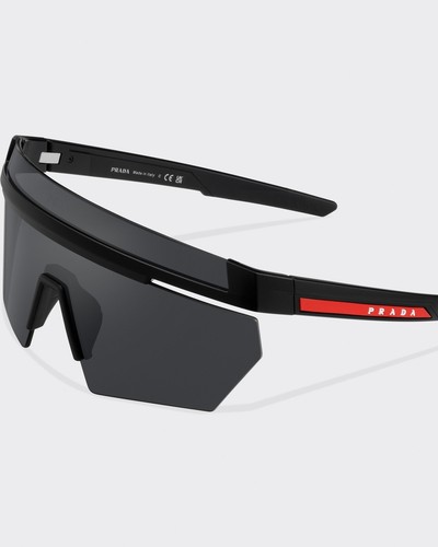 Pre-owned Prada Linea Rossa Ps 01ys 1bo06f Matte Black Dark Grey Lens Shield Sunglasses In Gray