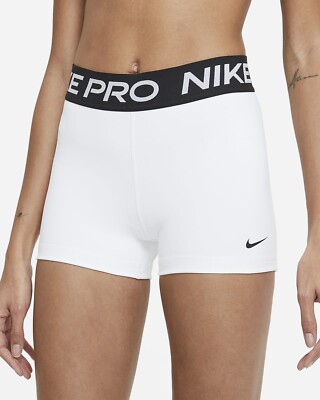 NEW Nike Pro 3'' Shorts Womens Size M White Workout Biker Dri-Fit Tights Gym NWT