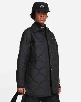Nike Jacket Sportswear Essential Black FB8732-010 Women's Size M Quilted Trench