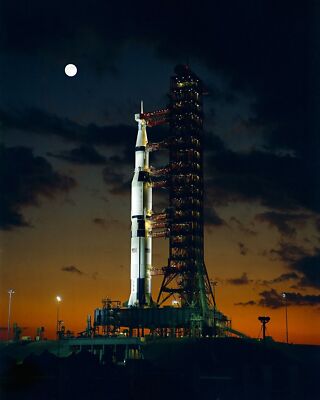 APOLLO 17 SATURN V AT LAUNCH PAD 39A UNDER FULL MOON 8X10 NASA PHOTO REPRINT