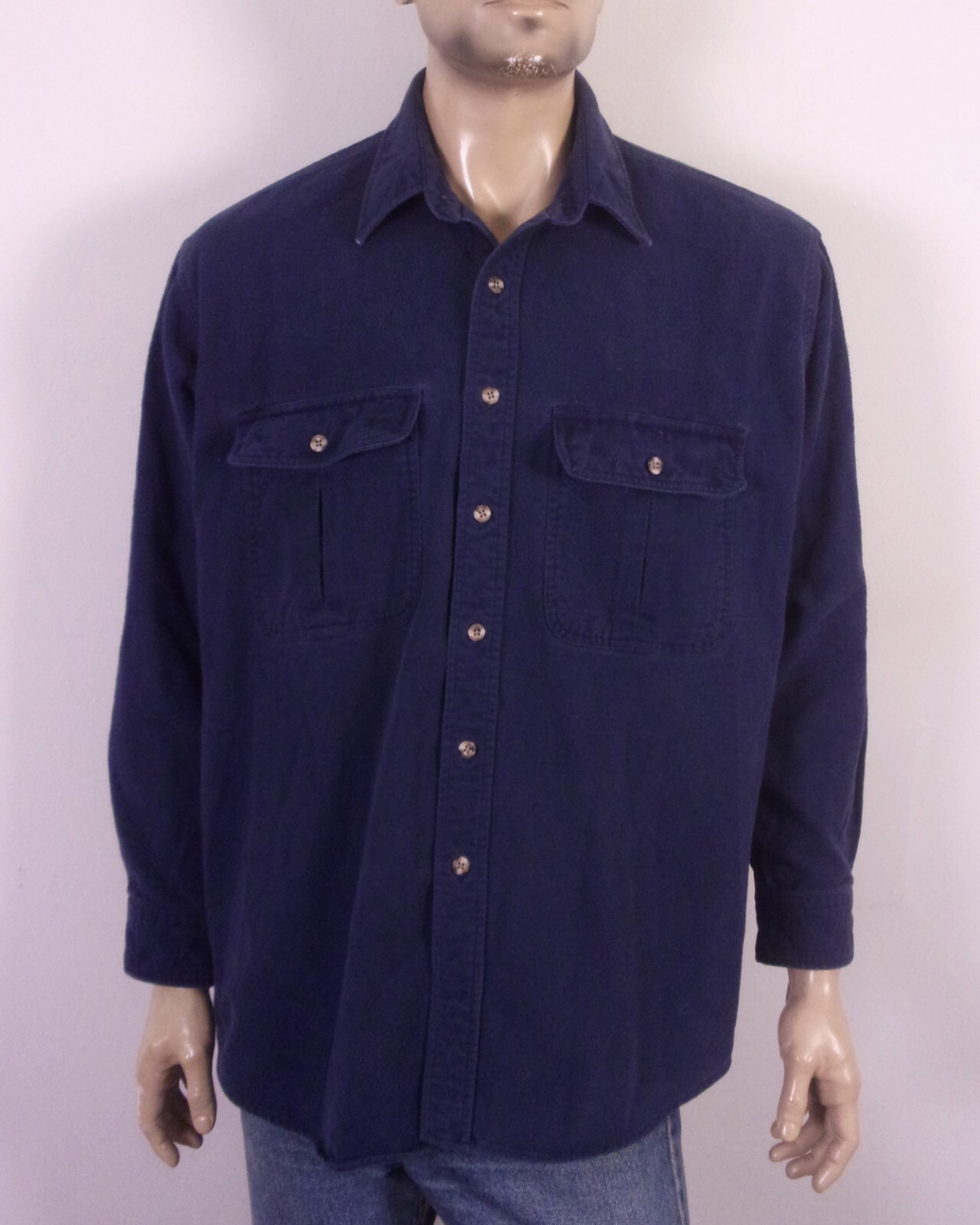 トップス 90s ST JOHN'S BAY CHAMOIS CLOTH shirt vintage 90s St. John's Bay Navy Chamois Cloth Flannel Shirt