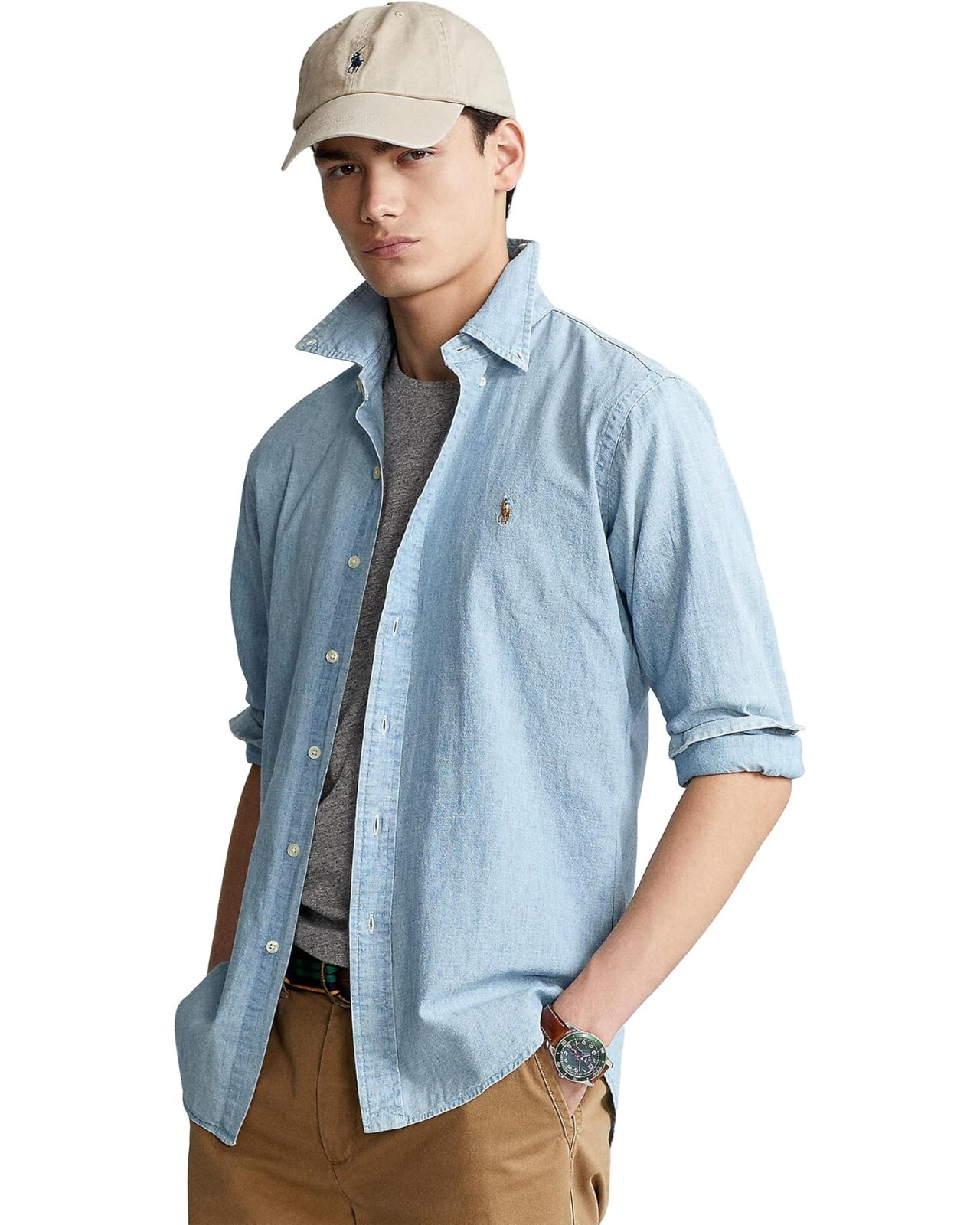 Polo Ralph Lauren L76712 Blue Classic Fit LS Chambray Cotton Polo Ralph Lauren L76712 Blue Classic Fit LS Chambray Cotton