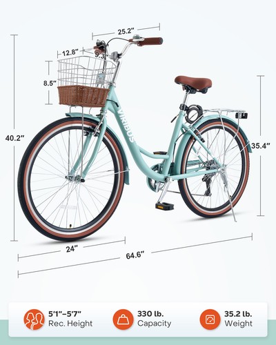 Secondhand Women's Bike 24 Inch Beach & City Cruiser Bicycle w 7 Speed Basket