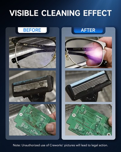 CREWORKS 10L Ultrasonic Cleaner Titanium Steel Degas & Gentle Mode with Timer