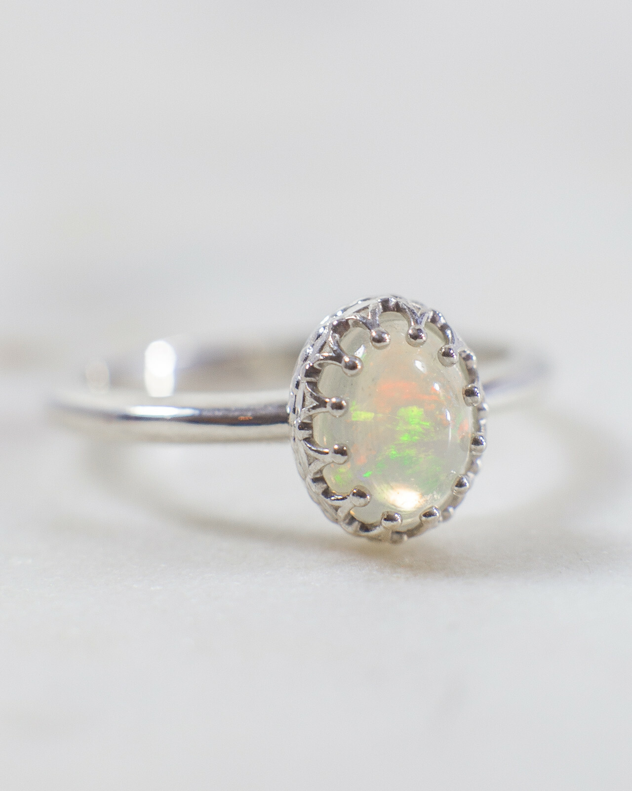 Sterling Silver Oval Crown Ring 8x6mm Cabochon Ethiopian Opal