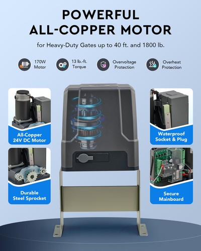 CO-Z Automatic Sliding Gate Opener Door w/Solar Panel & Batteries 1800lb 40ft