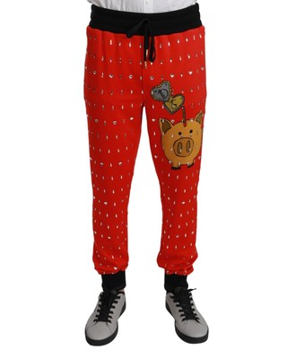 DOLCE & GABBANA DOLCE & GABBANA SPARSCHWEIN KRISTALLHOSE - PANTS - RED -SIZE 46