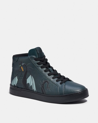 Pre-owned Coach Disney X  Clip High Top Sneaker With Maleficent Dragon Motif Cc730 In Green