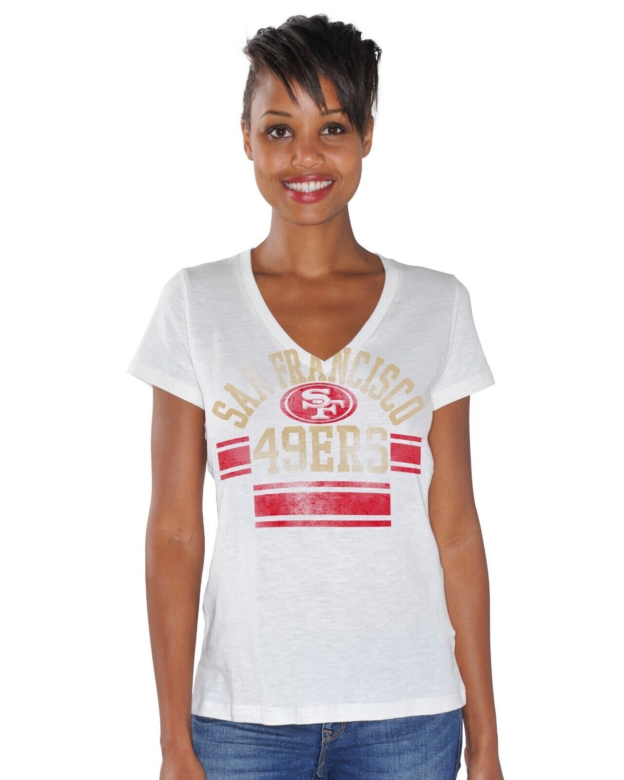 San Francisco 49ers Women's NFL Pass Route V-Neck T-Shirt
