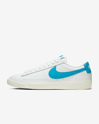 NIKE BLAZER LOW LEATHER - WHITE, SAIL, LASER BLUE - CI6377 104 - EU 42.5 - UK 8