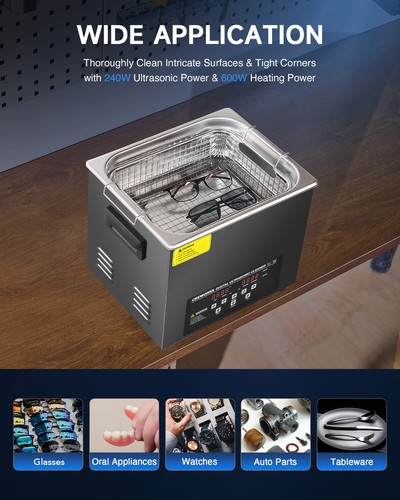 CREWORKS 10L Ultrasonic Cleaner Titanium Steel Degas & Gentle Mode with Timer