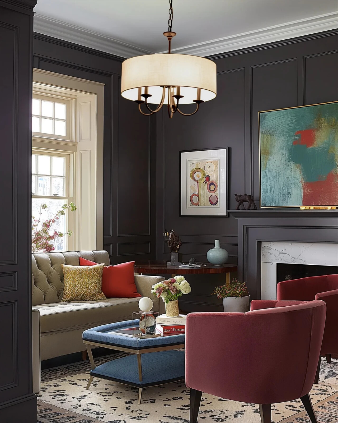 21" Traditional 5-Light Chandelier / Adjustable Chain Link Hanging Light + White