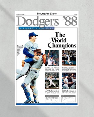1988 Los Angeles Dodgers ''The World Series Champions'' Commemorative Framed Newsp