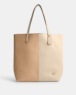 NWT COACH North Nomad Tote In Colorblock Leather Brass Ivory Beige Multi CN424