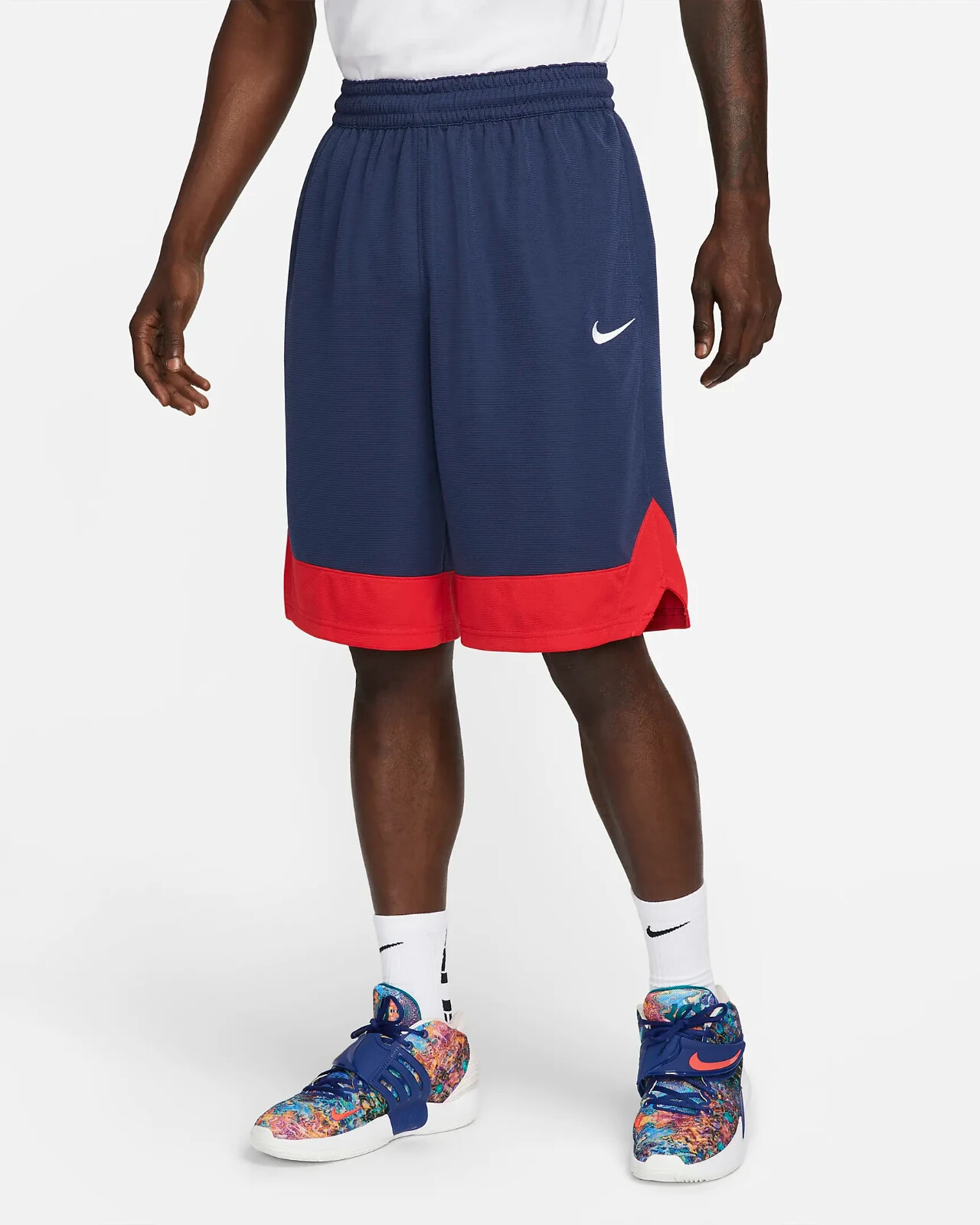 海外限定 Nike Dri-FIT Basketball Shorts Lサイズ Nike Dri-Fit Swoosh Logo Mens Shorts White Black Multi Size