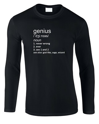 Genius Men's Long Sleeve T-Shirt Definition Gift Funny Clever Smart Cool Joke