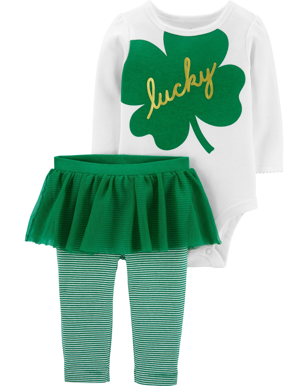 

КОМПЛЕКТ БОДИ CARTERS GIRLS 2PC LUCKY BODYSUIT TUTU PANT 3M-24M НАряд НА ДЕНЬ СВЯТОГО ПАТРИКА, Green;multicolor