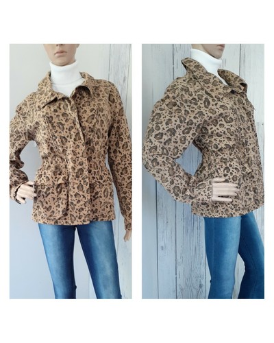 OBEY PROPAGANDA Leopard Jean Jacket Cotton Twill Drawstring Pockets Size Small