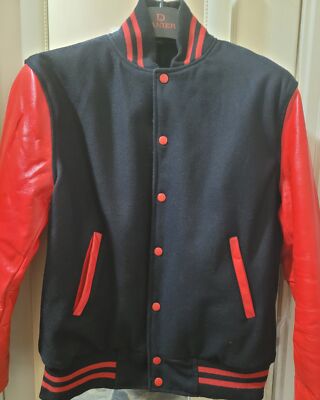 Varsity Letterman Solid Black wool Genuine Leather Sleeves Varsity Letterman Solid Black wool Genuine Leather Sleeves