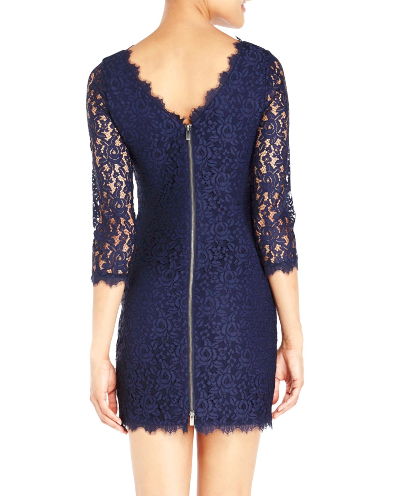 Pre-owned Diane Von Furstenberg $348-nwt  Dvf Colleen Lace Sheath Shift Dress, Navy, Size 6 In Blue