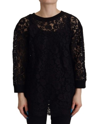 DOLCE & GABBANA DOLCE & GABBANA LANGARM-PULLOVER-BLUSE AUS FLORALER SPITZE - TOPS - BLACK
