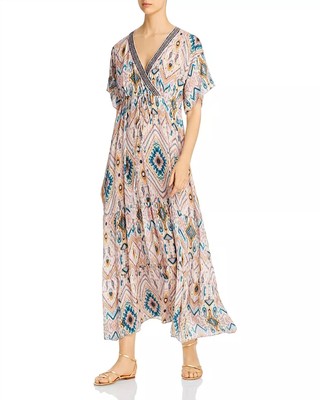 Pre-owned Johnny Was Alona Tiered Maxi Dress In Multi In Pink