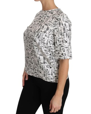 DOLCE & GABBANA DOLCE & GABBANA SEIDENBLUSE MIT TROMPETENDRUCK - TOPS - WHITE -SIZE 40