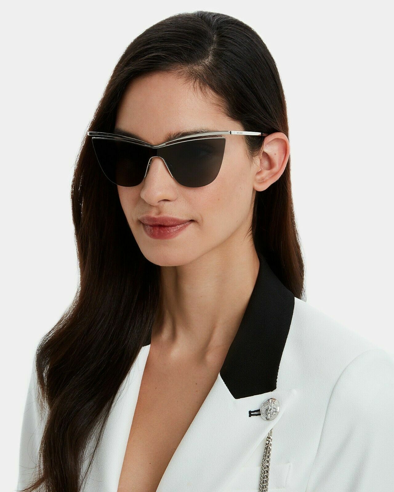 Pre-owned Saint Laurent Ysl Sl249 Core Metal Cat Eye Black Sunglasses 99mm