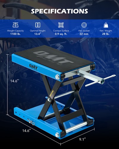 OMT 1100lb Motorcycle Scissor Jack Lift Wide Deck T Handle Hoist Stand ATV Bike
