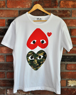 T163 Auth. COMME DES GARCONS Play WHITE T-SHIRT Red Camo