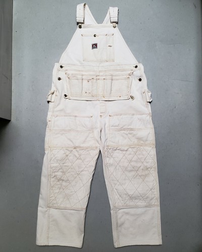 Vtg BEN DAVIS 100% Cotton White Denim Double Knee Overalls