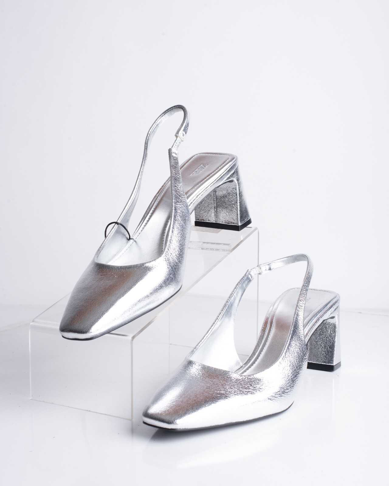 Zara Womens Slingbacks Square Toe Heels Silver US 9 EU 40