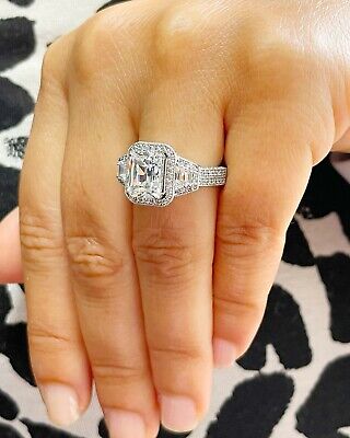 Pre-owned Radiant Igi Certified 14k Solid White Gold  Diamond Engagement Ring Halo 4.25ctw