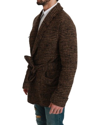 DOLCE & GABBANA DOLCE & GABBANA KARIERTE WOLLMANTELJACKE - JACKETS - BROWN -SIZE 48