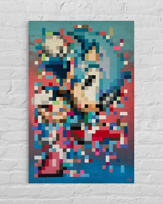 Original Sonic Acrylic Painting  Go Fast  - By Artist Mart Hemingway