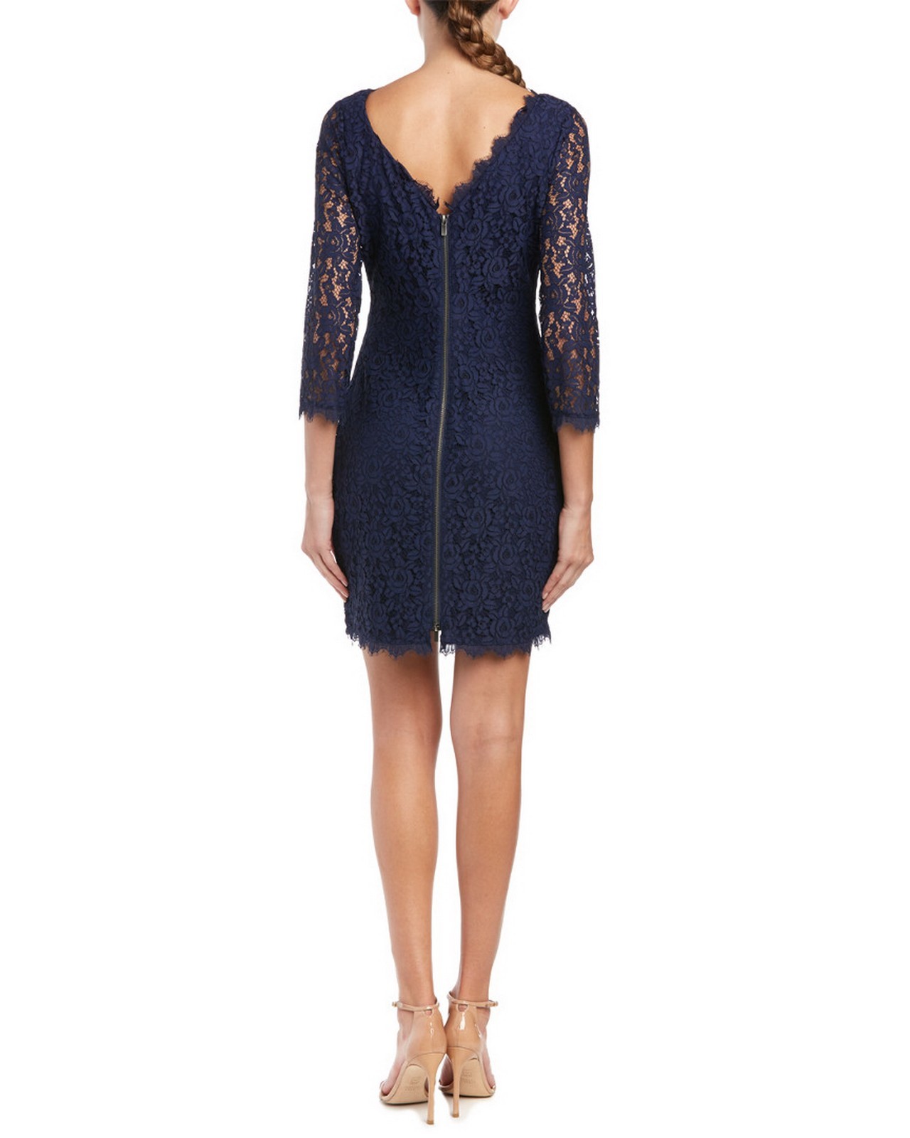 Pre-owned Diane Von Furstenberg $348-nwt  Dvf Colleen Lace Sheath Shift Dress, Navy, Size 6 In Blue