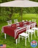 QueenKer Outdoor Tablecloth with Umbrella Hole, Farmhouse Wine Red White Stripe Rectangle Tables Waterproof Tabletop Collection for Patio, Garden, Picnic, Camping, Dining 60 x 102 inch