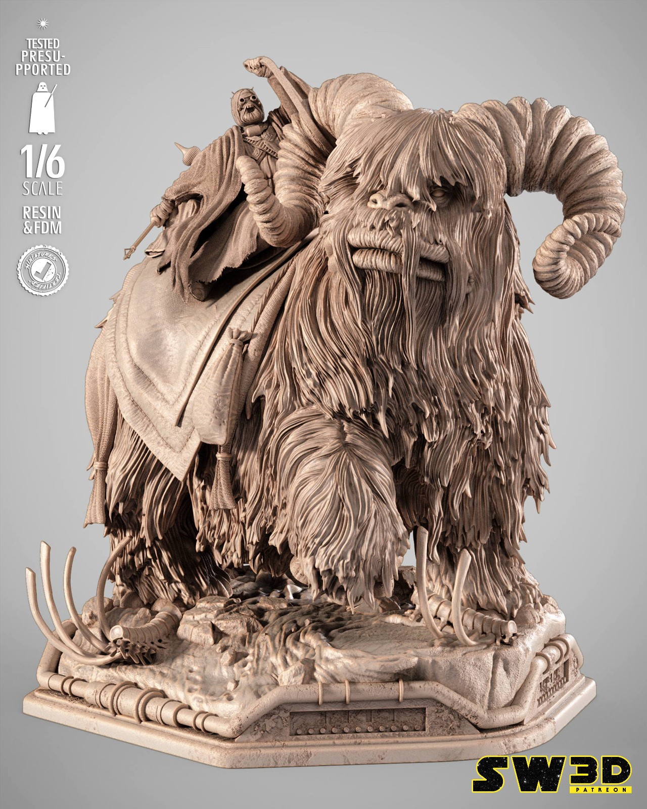 特撮 Star Wars Bantha Tusken Raider Tusken Raider on Bantha Star Wars 3D Print, Unpainted