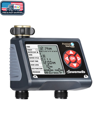 DEWENWILS 2 Zone Programmable Water Timer Hose Sprinkler Rain Delay Garden Lawn