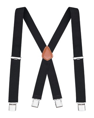 Suspenders for Men - 48'' Elastic Adjustable Straps 1 1/4'' - X Back - 5114-Black