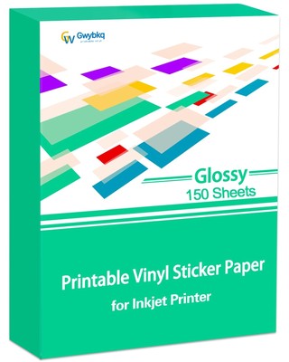 Gwybkq Glossy Printable Vinyl Sticker Paper for Inkjet Printer 150 Sheets 8.5...