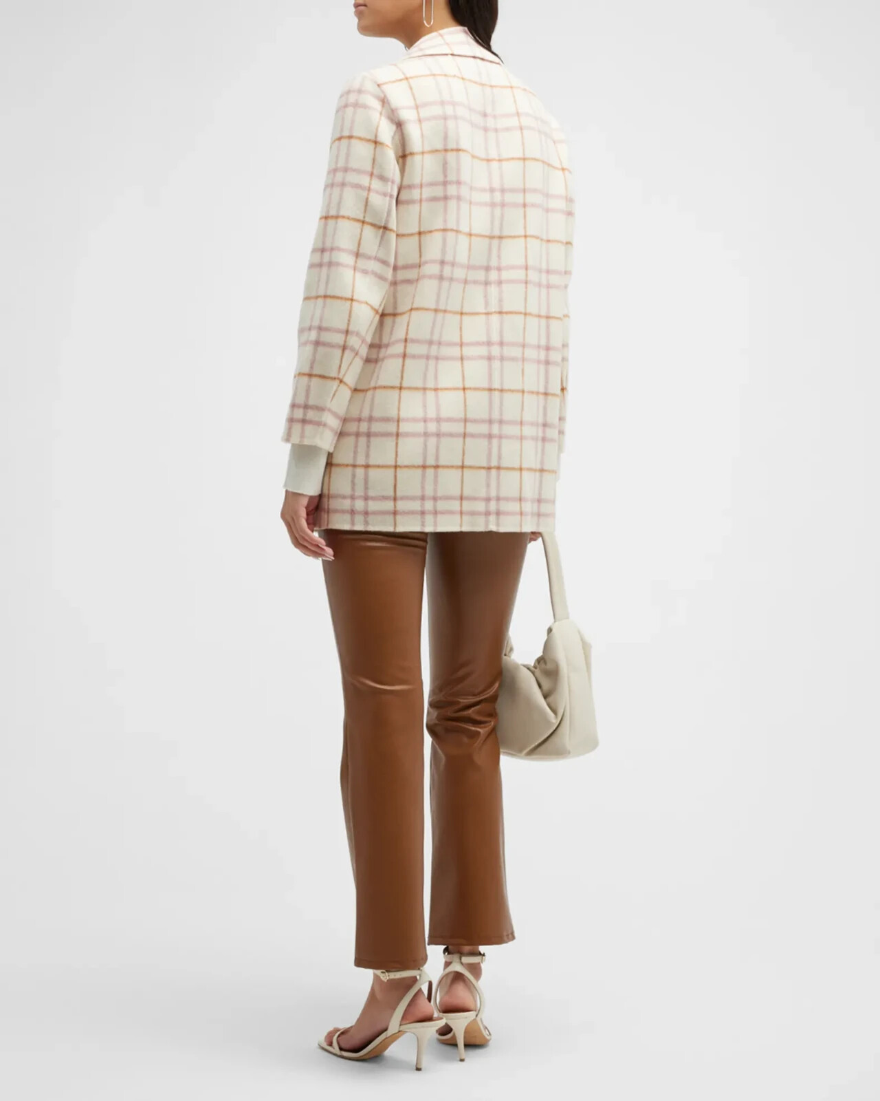 Pre-owned Theory Nwt-  'clairene' Wool-blend Open Front Plaid Jacket, Ivory Multi - Medium In White