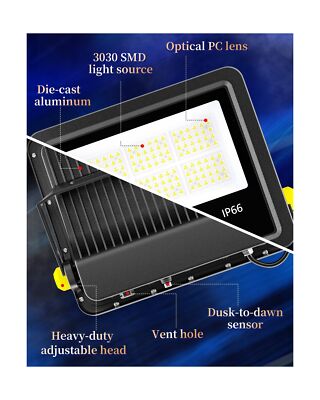 Flood Lights Outdoor 300W, 38400LM Stadium Lights Super Bright 5000K Commerci...
