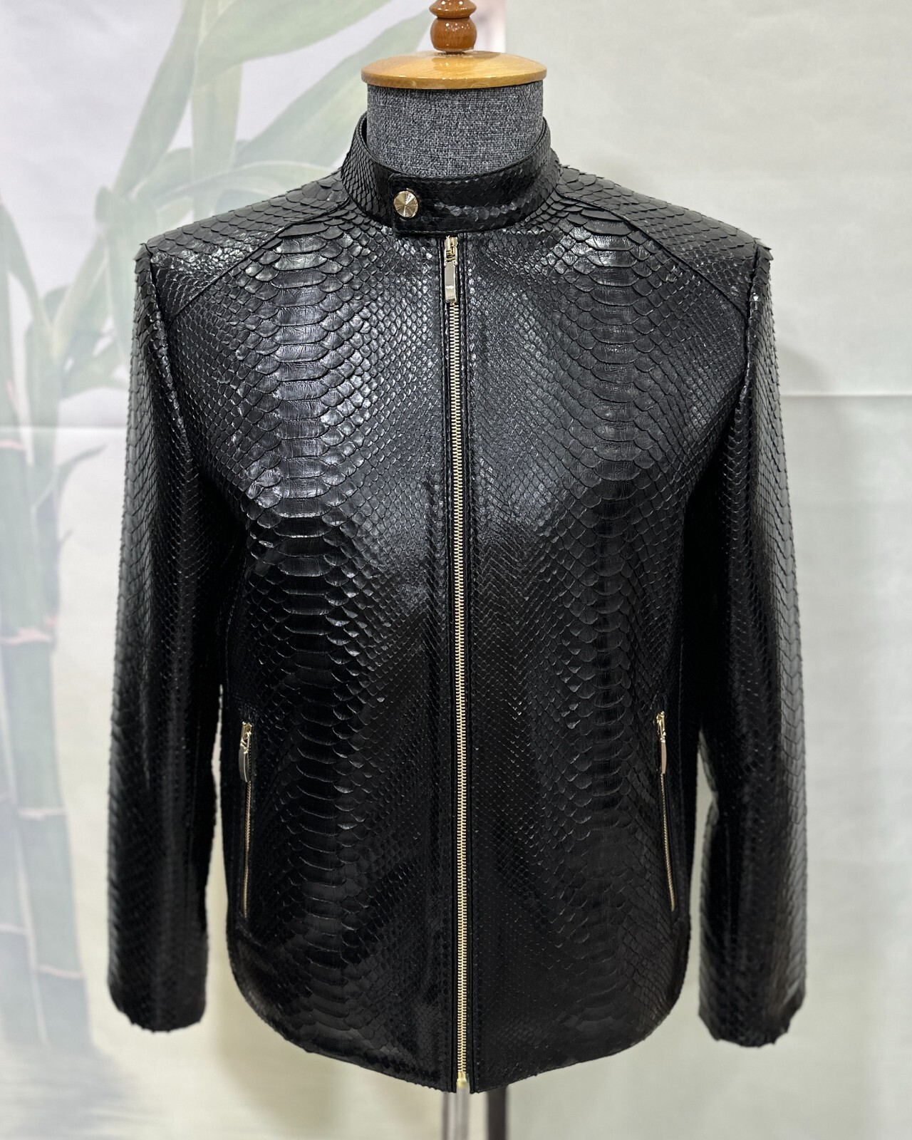 Black Genuine Python Skin Gold Zipper Men's Exotic Leather