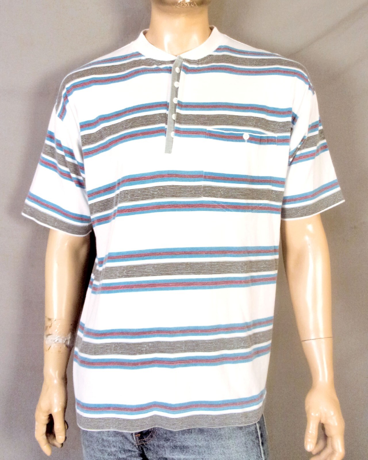 vintage 80s 90s Hysteria soft thin Retro Striped Henley