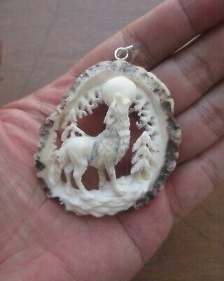 Dragon Carved Antler Pendant Deer Horn Bali Bone Carving with Sterling Silver Bail PD201219