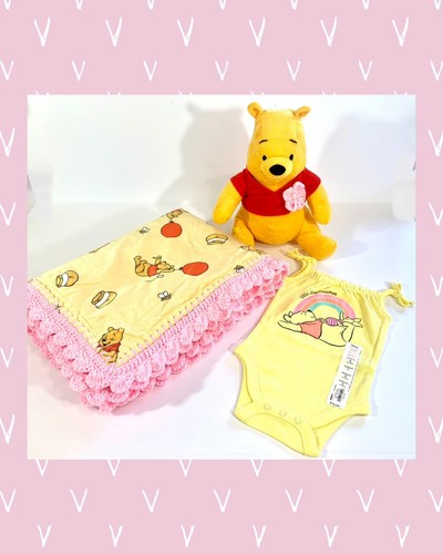 Disney Winnie the Pooh Little Day Dreamer Minky Sherpa Crocheted Baby Blanket