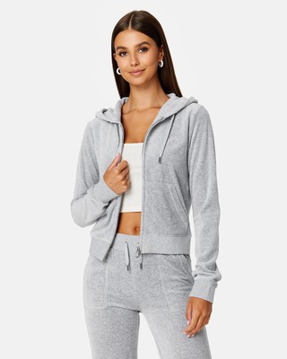 Juicy Couture Wmns Robertson Classic Velour Zip Trough Hoodie Women серебристый меланж