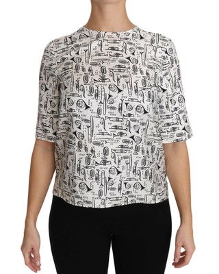 DOLCE & GABBANA DOLCE & GABBANA SEIDENBLUSE MIT TROMPETENDRUCK - TOPS - WHITE -SIZE 40